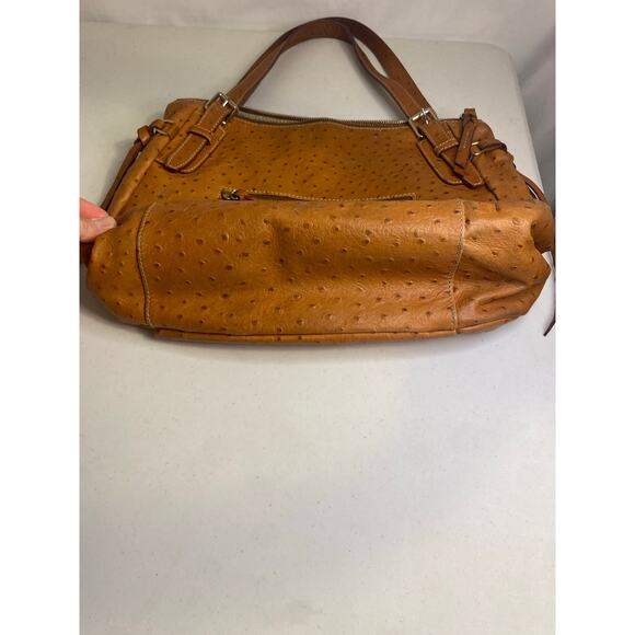 Dooney & Bourke Brown Ostrich Leather Shoulder Bag Large Boho Hobo Caramel - Picture 5 of 15